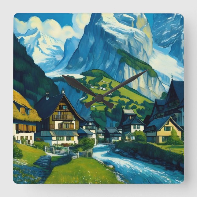Reloj Cuadrado Arte de Suiza Grindelwald (Anverso)