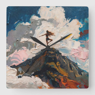 Reloj Cuadrado Arte de Yoga: Belleza Equilibrada (Pintura al Óleo