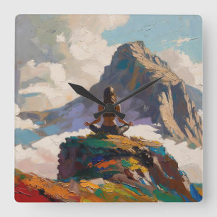 Reloj Cuadrado Arte de Yoga: Belleza Equilibrada (Pintura al Óleo