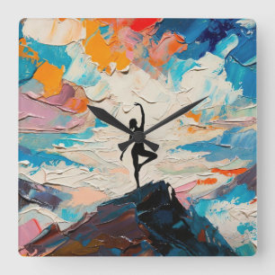 Reloj Cuadrado Arte de Yoga: Belleza Equilibrada (Pintura al Óleo
