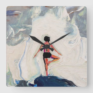 Reloj Cuadrado Arte de Yoga: Belleza Equilibrada (Pintura al Óleo