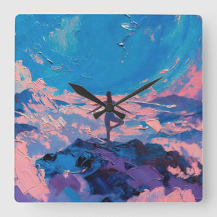 Reloj Cuadrado Arte de Yoga: Belleza Equilibrada (Pintura al Óleo