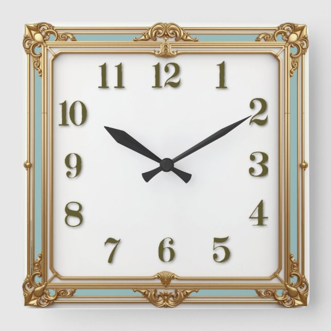 Reloj Cuadrado Arte Deco Menta (Anverso)