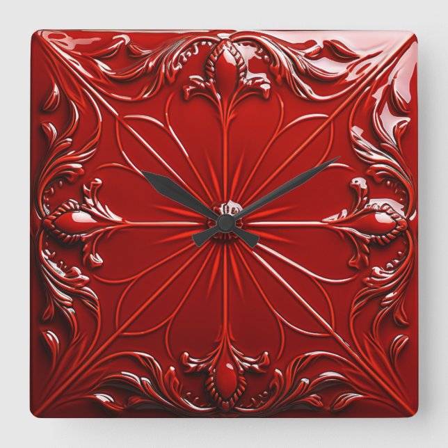 Reloj Cuadrado Arte Deco Rojo (Anverso)