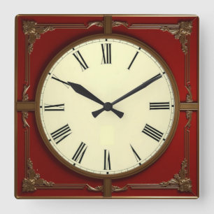 Reloj Cuadrado Arte Deco Rojo