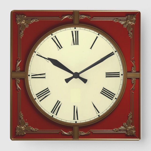 Reloj Cuadrado Arte Deco Rojo (Anverso)