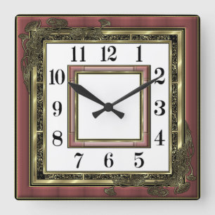 Reloj Cuadrado Arte Deco Rosa Elegante