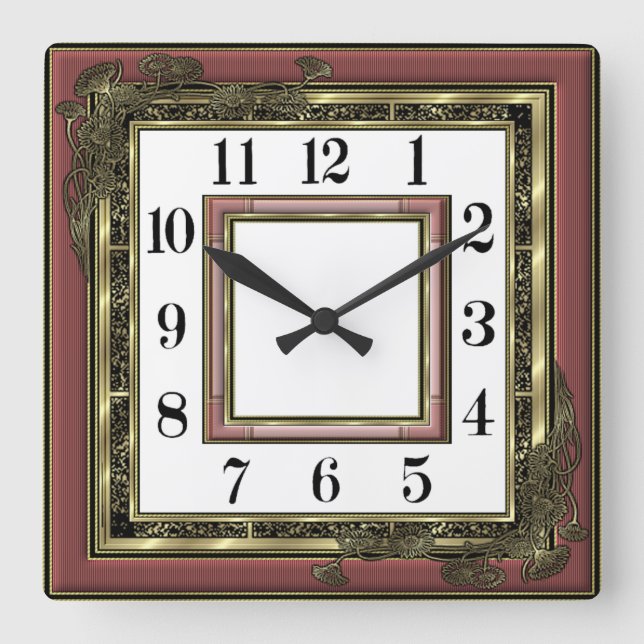 Reloj Cuadrado Arte Deco Rosa Elegante (Anverso)