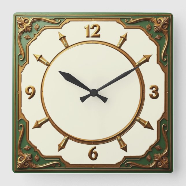 Reloj Cuadrado Arte Deco Verde (Anverso)