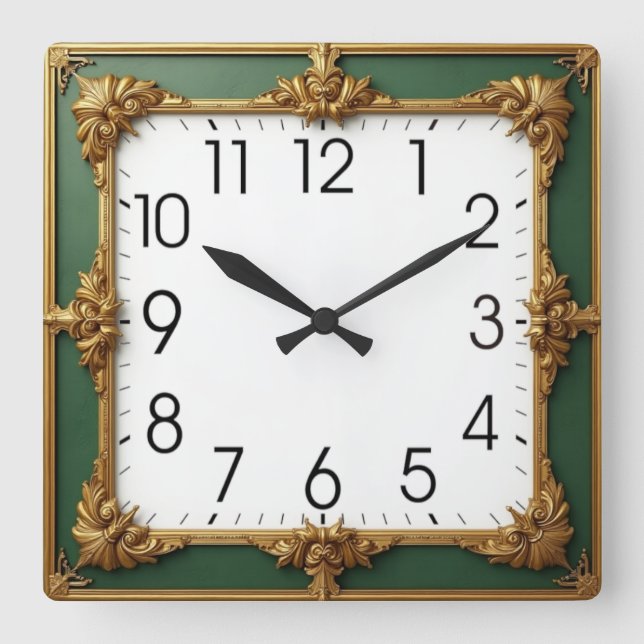 Reloj Cuadrado Arte Deco Verde (Anverso)