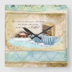 Reloj Cuadrado Arte del postre de las tazas de café del Brew de