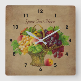 Reloj Cuadrado Arte del vintage de la cesta de fruta