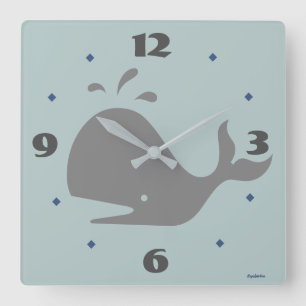 Reloj Cuadrado Arte digital de animales de ballena gris