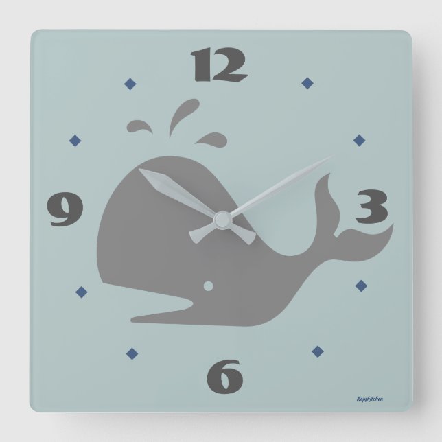Reloj Cuadrado Arte digital de animales de ballena gris (Anverso)