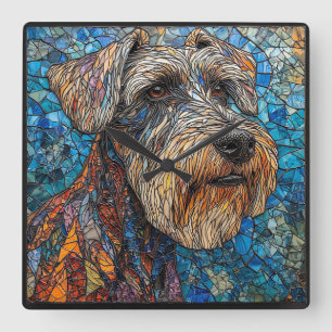 Reloj Cuadrado Arte en mosaico colorido de Giant Schnauzer