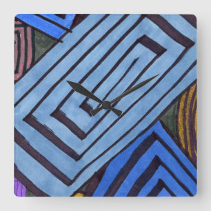 Reloj Cuadrado Arte espiral de bobina egipcia abstracta azul rect