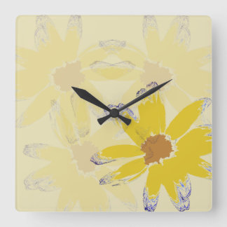 Reloj Cuadrado Arte floral de margarita amarilla