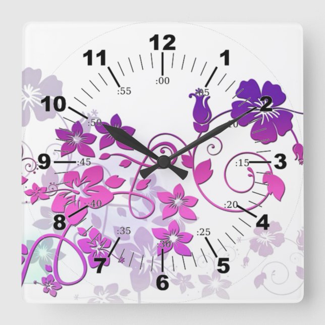Reloj Cuadrado Arte floral elegante (Anverso)