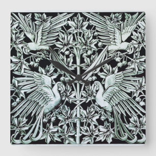 Reloj Cuadrado Arte Floral Vintage Art Nouveau Loro Pájaro