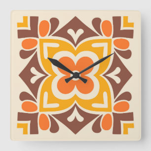 Reloj Cuadrado Arte Folclórico en Flor