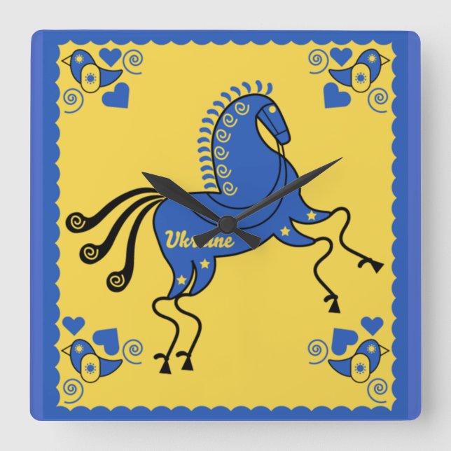 Reloj Cuadrado Arte folclórico eslavo tradicional de Ucrania   (Anverso)