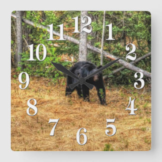 Reloj Cuadrado Arte fotográfico sobre el bosque salvaje del oso n