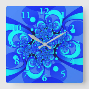 Reloj Cuadrado Arte fractal abstracto moderno tonos de azul