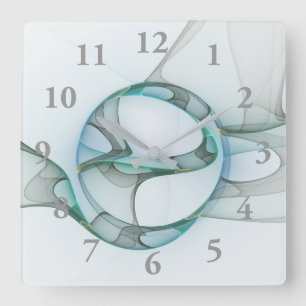 Reloj Cuadrado Arte fractal azul turquesa gris elegancia abstract