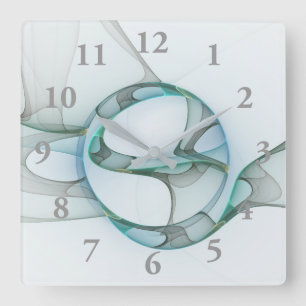 Reloj Cuadrado Arte fractal azul turquesa gris elegancia abstract