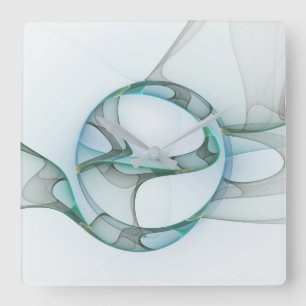 Reloj Cuadrado Arte fractal azul turquesa gris elegancia abstract