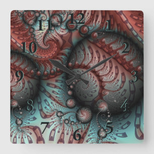 Reloj Cuadrado Arte fractal de fantasía vívida abstracta marrón a