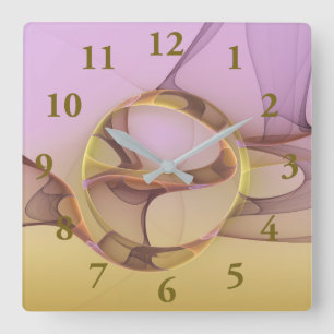 Reloj Cuadrado Arte fractal dorado rosa moderno de movimientos ab