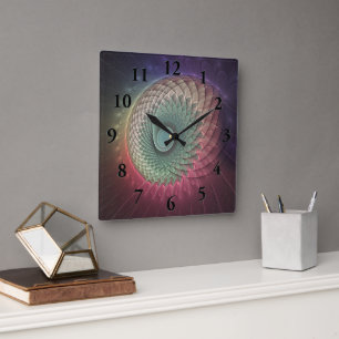 Reloj Cuadrado Arte fractal moderno abstracto de caracol colorido