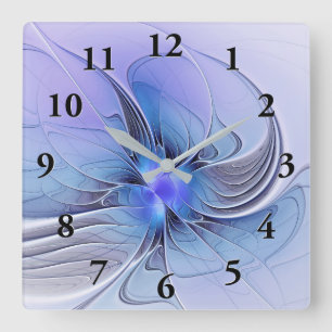 Reloj Cuadrado Arte fractal moderno abstracto lavanda azul