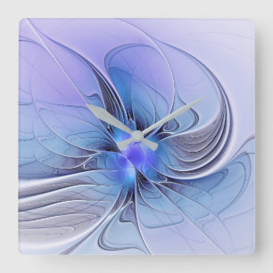 Reloj Cuadrado Arte fractal moderno abstracto lavanda azul