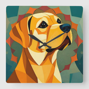 Reloj Cuadrado Arte geométrico de perro Labrador Retriever amaril