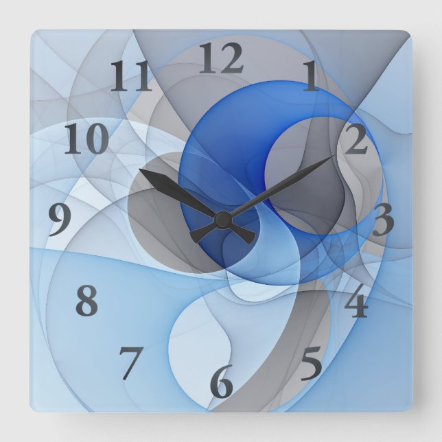 Reloj Cuadrado Arte gráfico fractal abstracto azul gris moderno (Anverso)