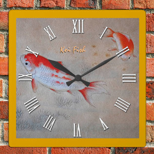 Reloj Cuadrado Arte maestro de pescado Koi, acuarela antigua Chin