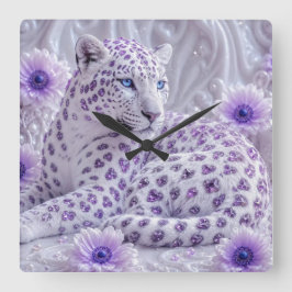 Reloj Cuadrado Arte majestuoso de leopardo enjoyado de púrpura re