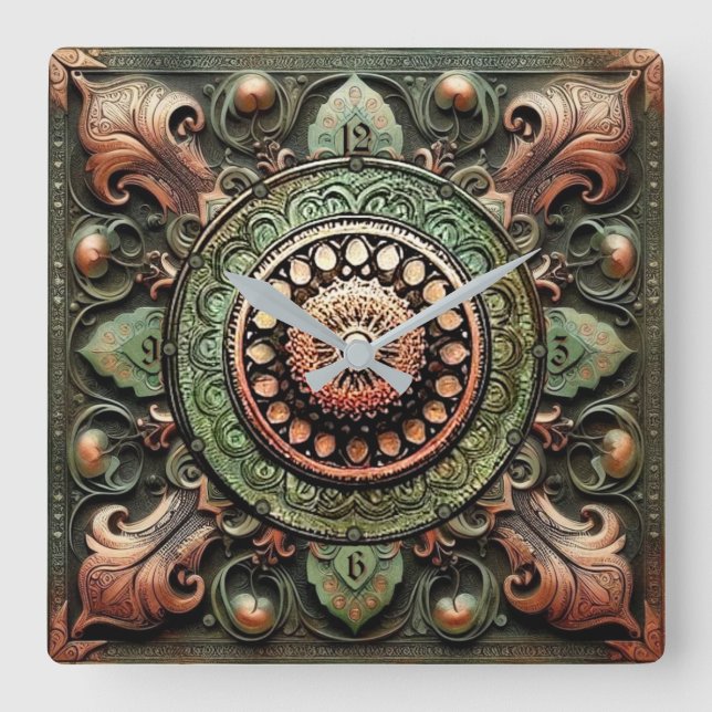 Reloj Cuadrado Arte Mandala (Anverso)