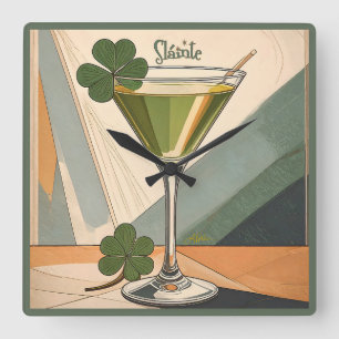 Reloj Cuadrado Arte moderno de mediados de siglo Shamrock Martini