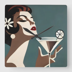 Reloj Cuadrado Arte Moderno de Mitad de Siglo La DIva del Martini