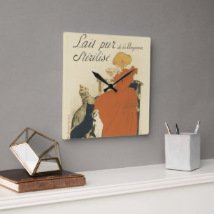 Reloj Cuadrado Arte Moderno Victoriano Antiguo, Muchacha con Gato