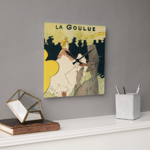 Reloj Cuadrado Arte Nouveau Antiguo, La Goulue por Toulouse Lautr
