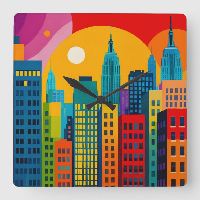 Reloj Cuadrado Arte Pop de Nueva York (Anverso)