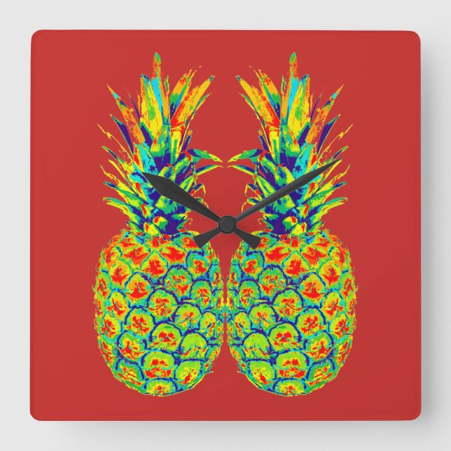Reloj Cuadrado Arte pop de piña (Anverso)