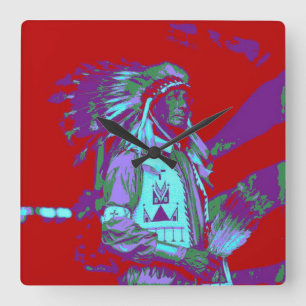Reloj Cuadrado Arte pop nativo americano
