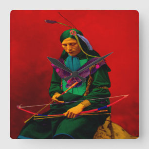 Reloj Cuadrado Arte pop nativo americano de Cherokee
