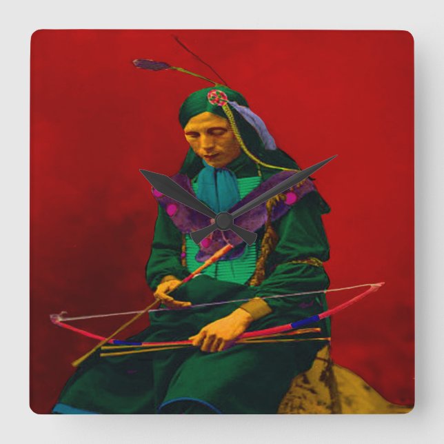 Reloj Cuadrado Arte pop nativo americano de Cherokee (Anverso)