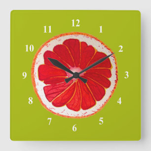 Reloj Cuadrado Arte pop rosa pomelo arte acuarela original